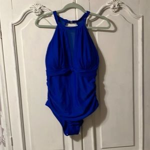 Royal blue large swimsuit with mesh detail
